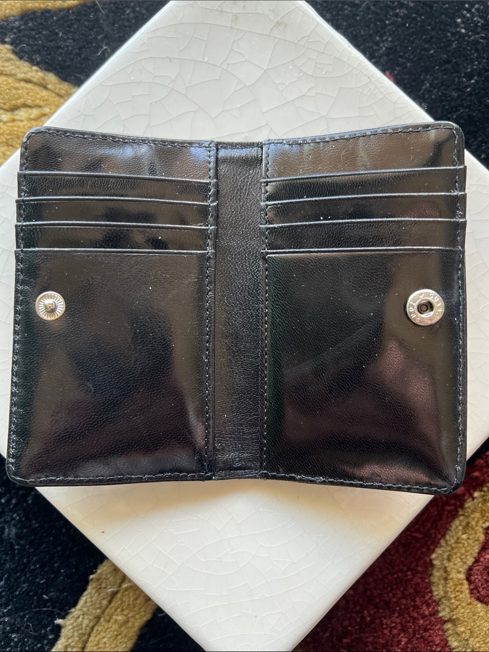 Junior Drake Signature Vintage Black Leather Silver-Tone Studded Unisex Wallet